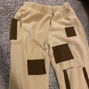 Brown and cream stacked sweatpants patchwork
